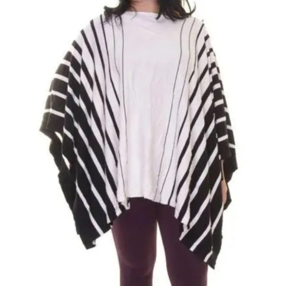 LAUREN Ralph Lauren Womens S/M Striped Poncho in White and Black Career Elegant